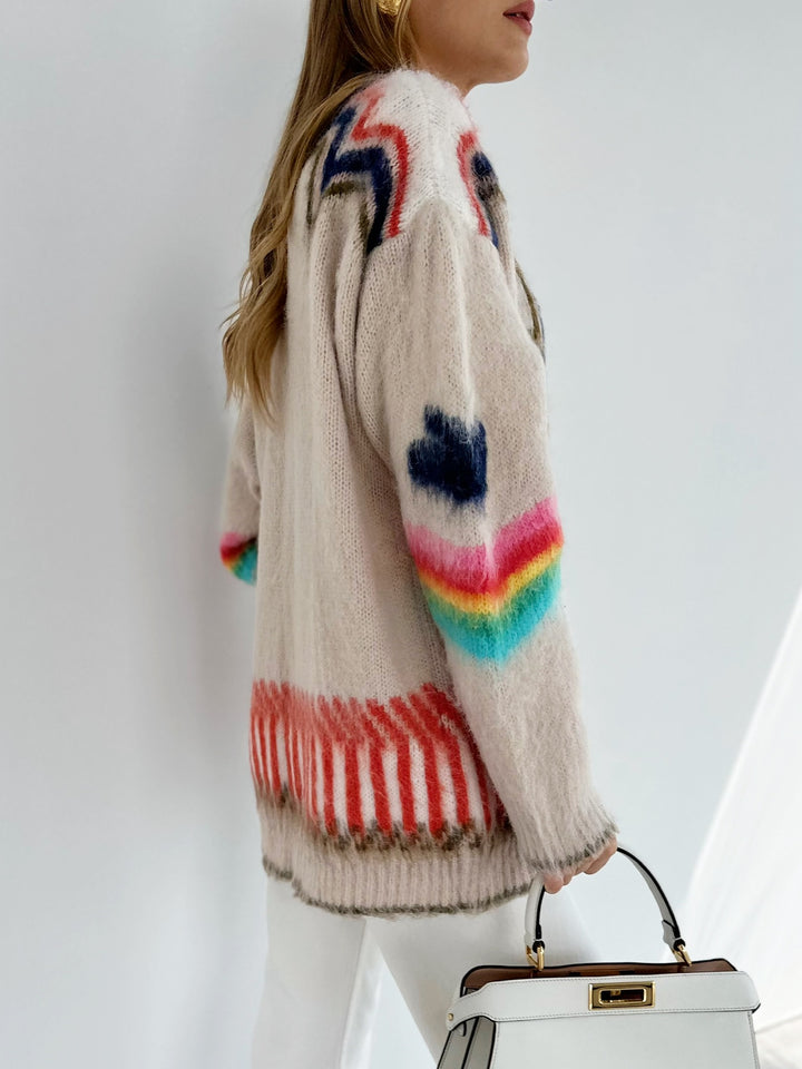 R&B | Cardigan mit Grafischem Muster Mohairmischung Einzigartig und Stilvoll