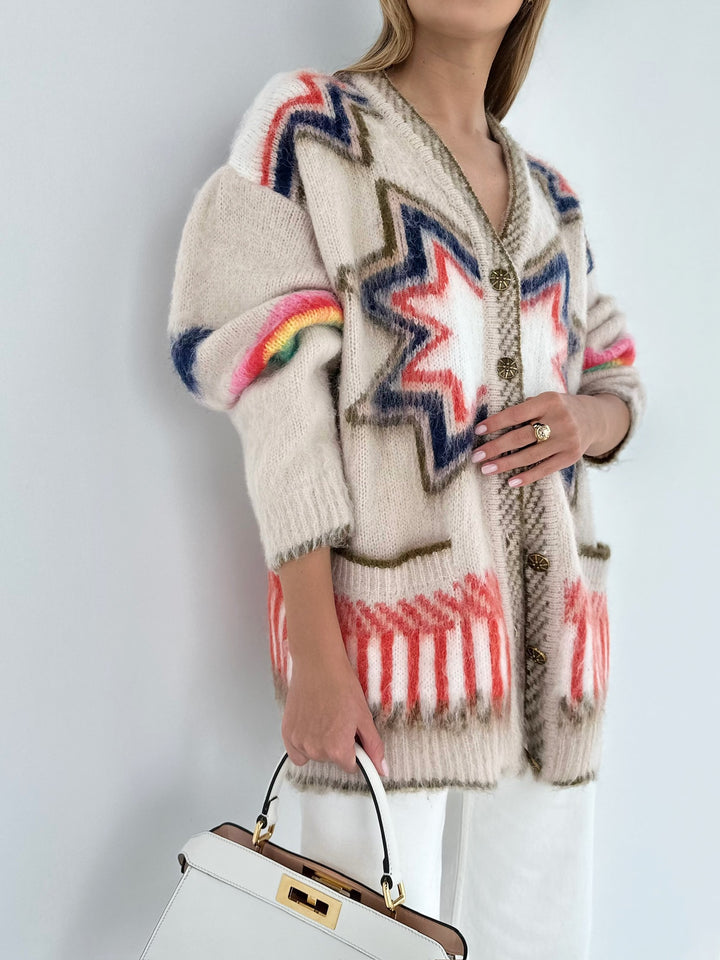 R&B | Cardigan mit Grafischem Muster Mohairmischung Einzigartig und Stilvoll