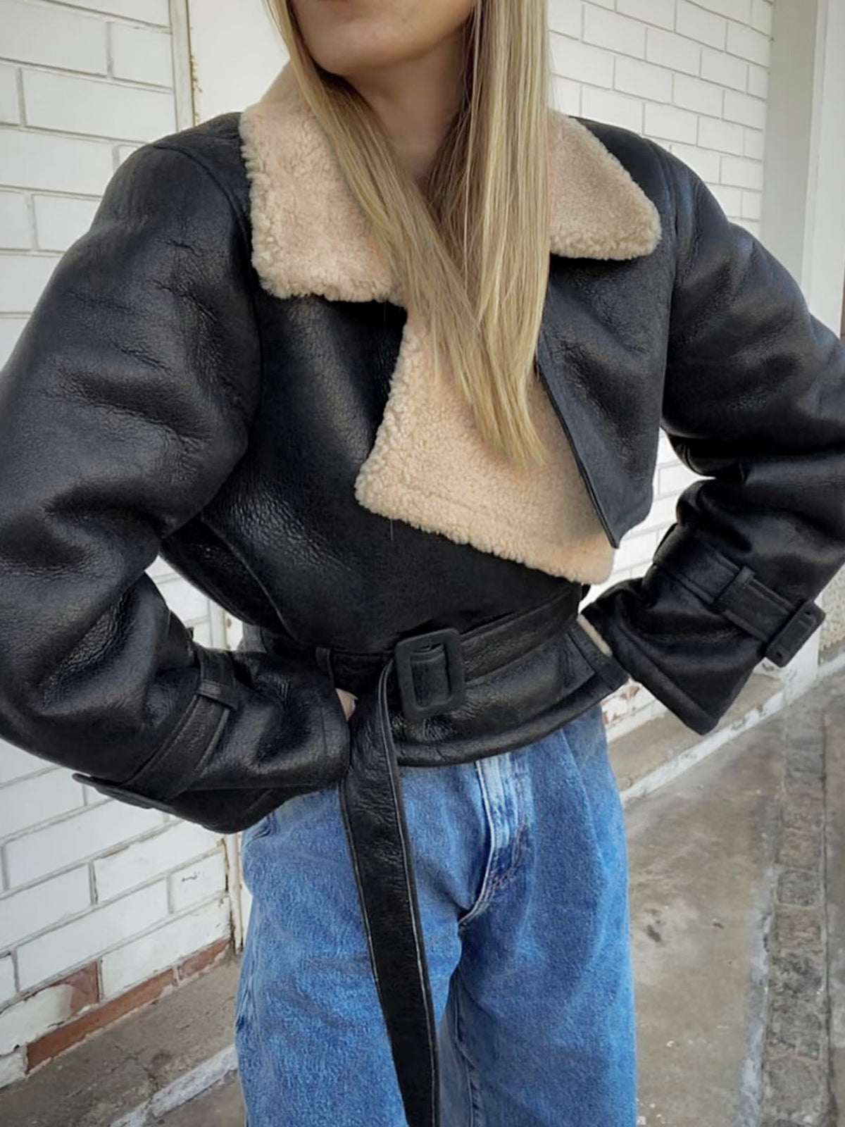 R&B | Blessed Sherpa gefütterte Lammfell Flugjacke