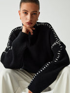 R&B | Strickpullover mit Kontrastdetails Wollmischung Elegant, Modern