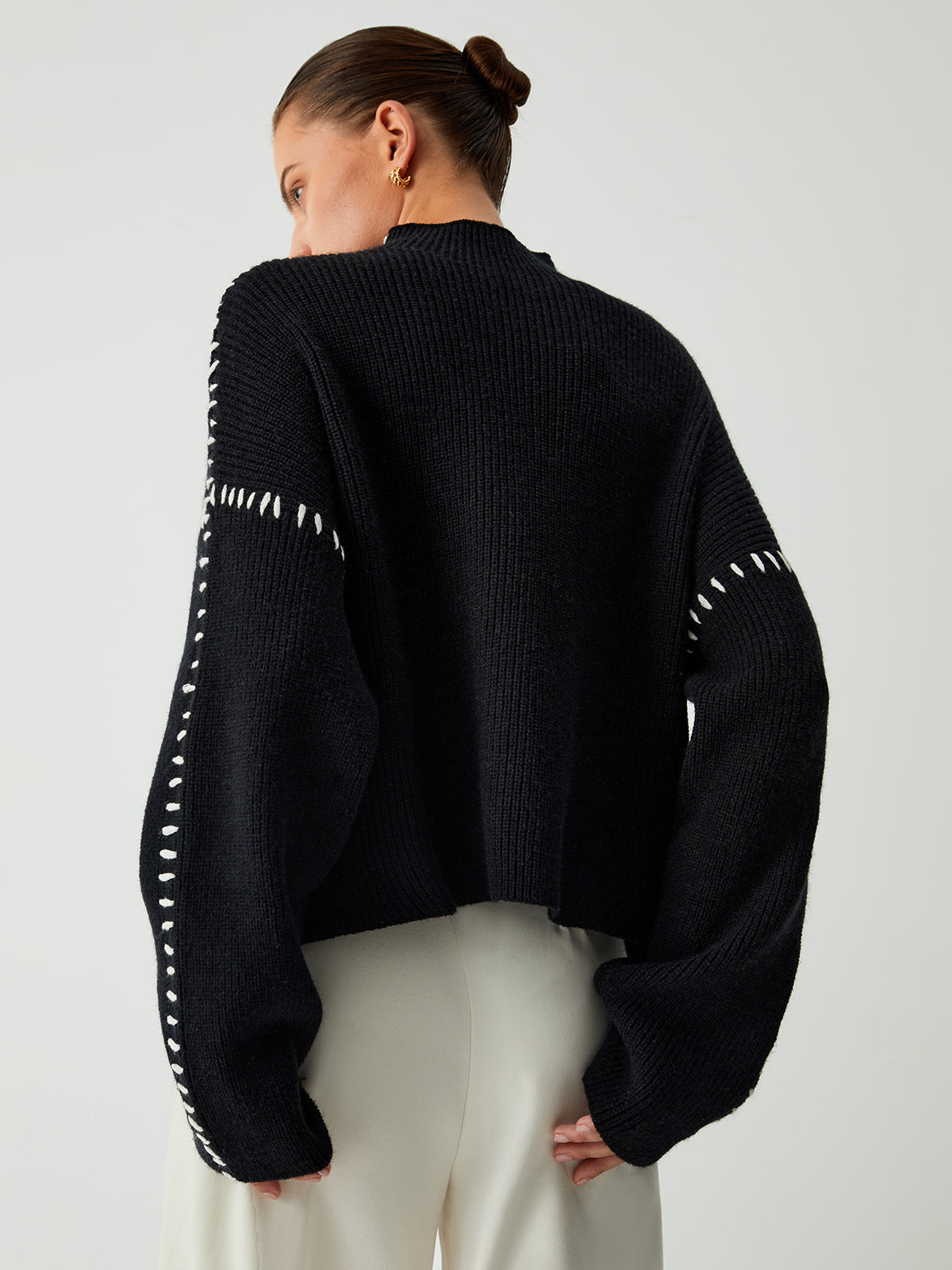 R&B | Strickpullover mit Kontrastdetails Wollmischung Elegant, Modern