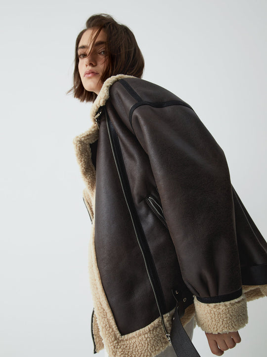 R&B | Braune Leder-Fliegerjacke für Frauen