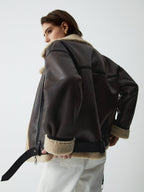 R&B | Braune Leder-Fliegerjacke für Frauen