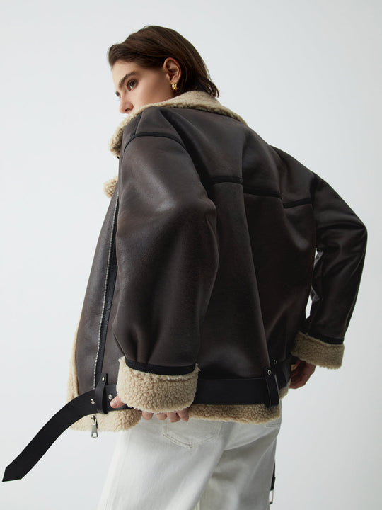 R&B | Braune Leder-Fliegerjacke für Frauen