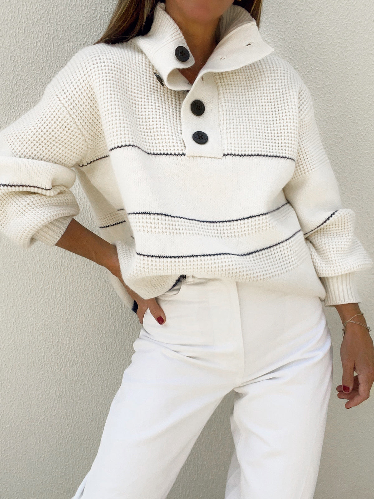 R&B | Gestickter Pullover mit Knöpfen Baumwolle Klassisch und Komfortabel