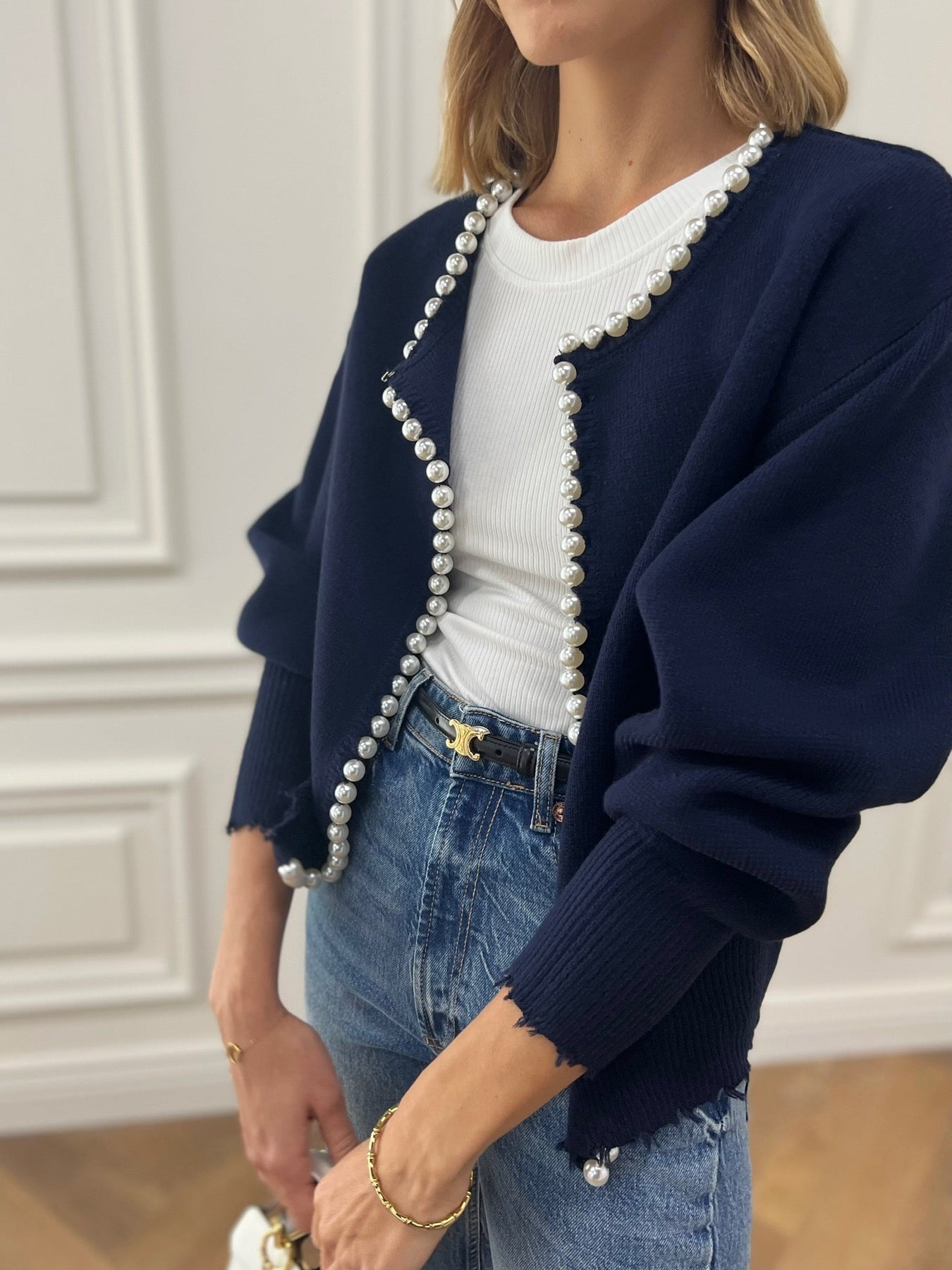 R&B | Cardigan mit Perlendetails Baumwollmischung Elegant und Feminin