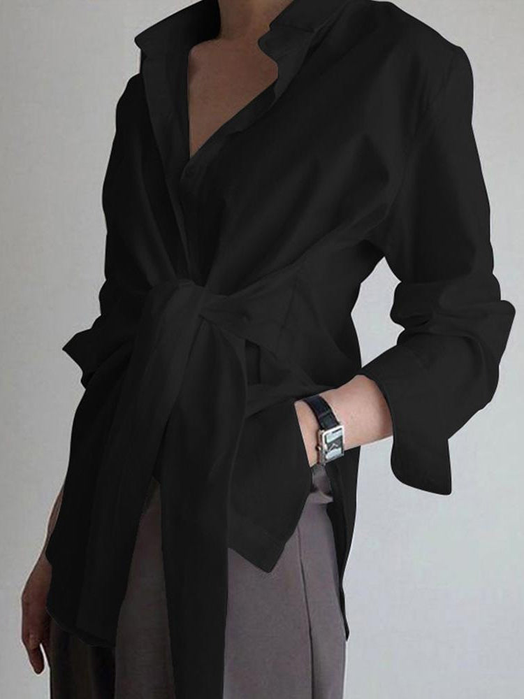 R&B | Hemd mit Bindeband in Der Taille Baumwollmischung Elegant und Zeitlos