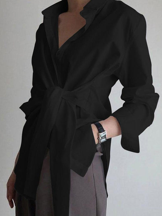 R&B | Hemd mit Bindeband in Der Taille Baumwollmischung Elegant und Zeitlos