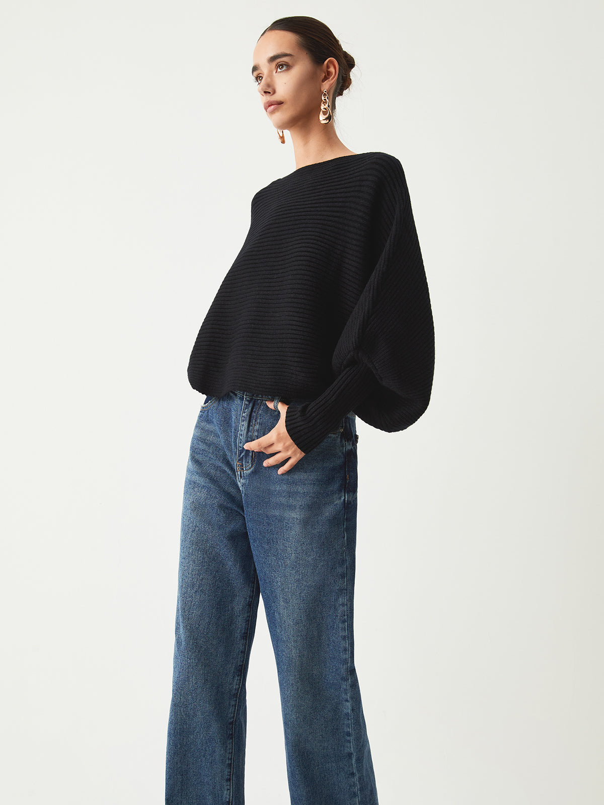 R&B | Rippstrick Batwing Pullover Weich und Stilvoll Entspannte Eleganz