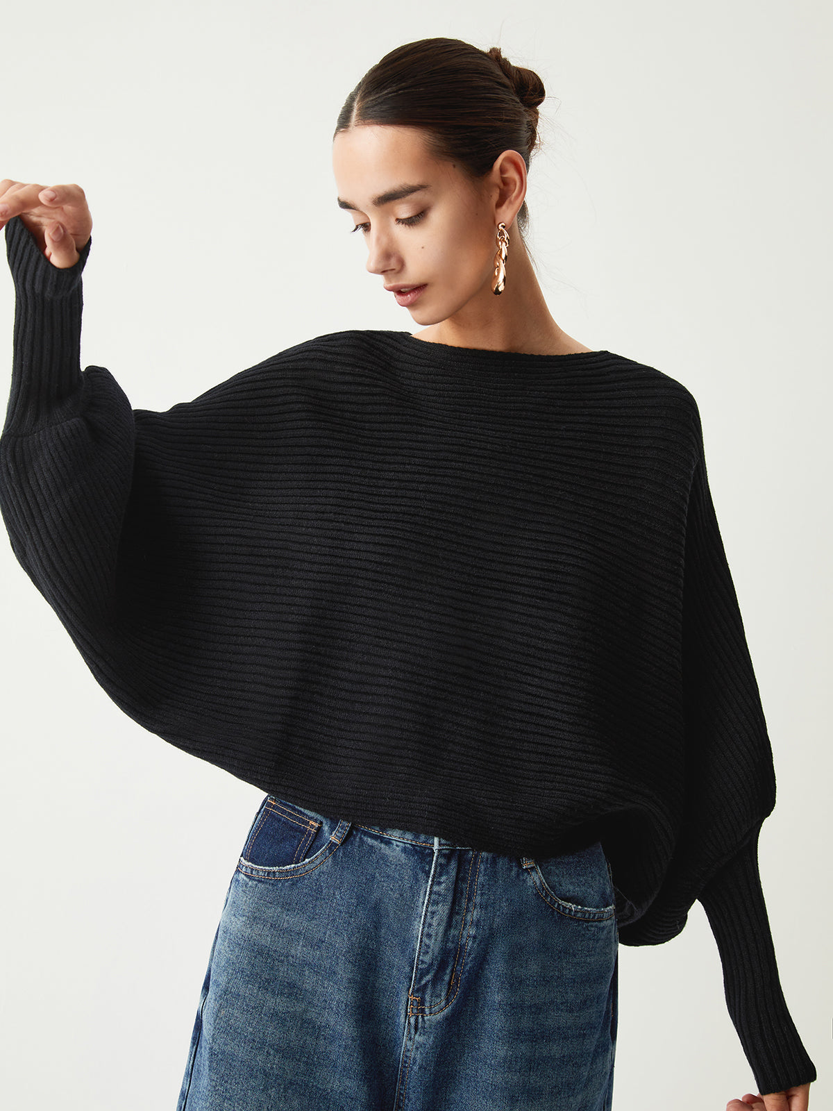 R&B | Rippstrick Batwing Pullover Weich und Stilvoll Entspannte Eleganz