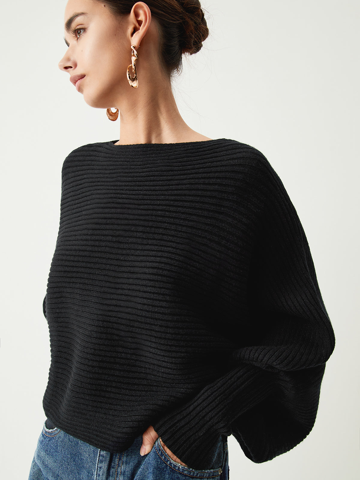 R&B | Rippstrick Batwing Pullover Weich und Stilvoll Entspannte Eleganz