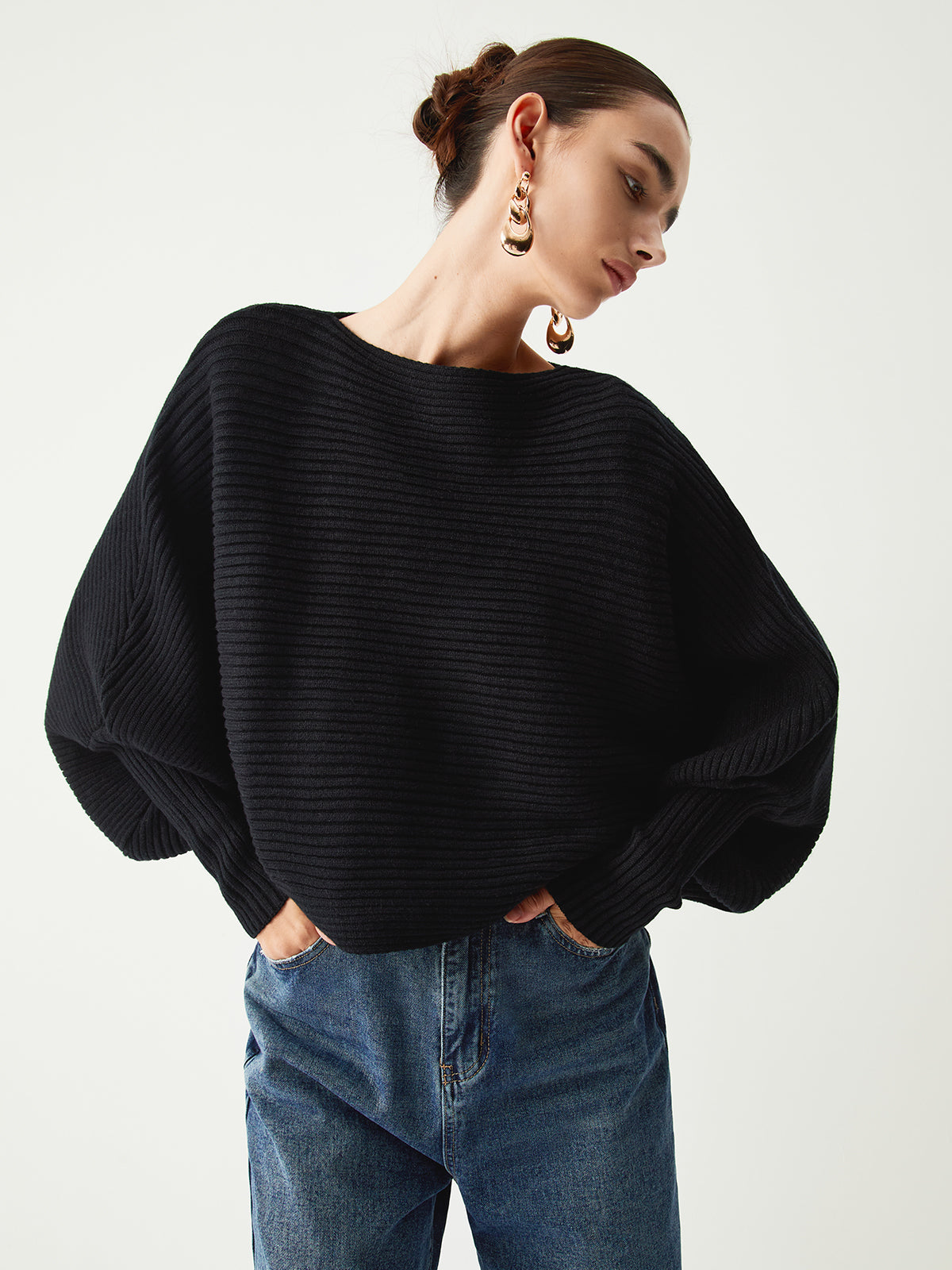 R&B | Rippstrick Batwing Pullover Weich und Stilvoll Entspannte Eleganz
