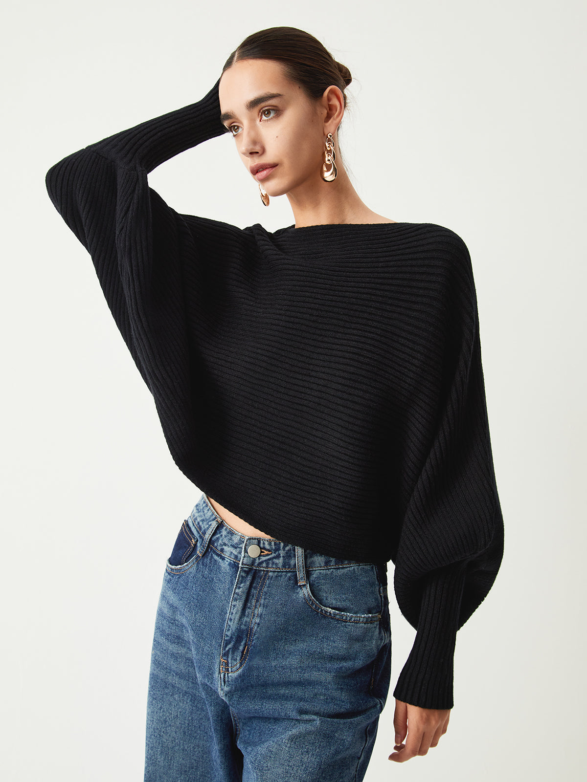 R&B | Rippstrick Batwing Pullover Weich und Stilvoll Entspannte Eleganz