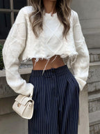 R&B | Elegante Nadelstreifen-Faltenhose mit Weitem Bein