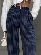 R&B | Elegante Nadelstreifen-Faltenhose mit Weitem Bein
