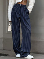 R&B | Elegante Nadelstreifen-Faltenhose mit Weitem Bein