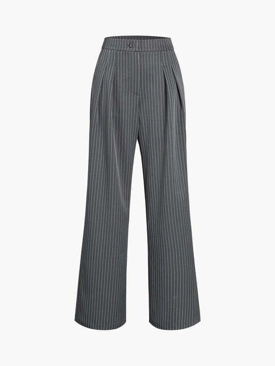 R&B | Elegante Nadelstreifen-Faltenhose mit Weitem Bein