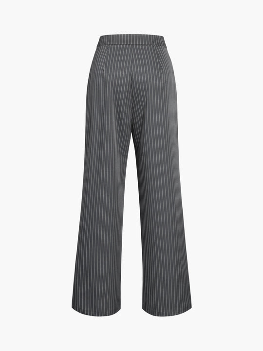R&B | Elegante Nadelstreifen-Faltenhose mit Weitem Bein