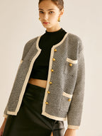 R&B | Tweed Cardigan Kontrastdetails und Goldknöpfe Klassisch und Sophisticated