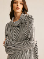 R&B | Strickpullover Gestreiftes Design und Kragen Zeitlose Mode