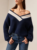 R&B | Off-shoulder Strickbluse Komfortabel und Stilvoll V-ausschnitt Detail
