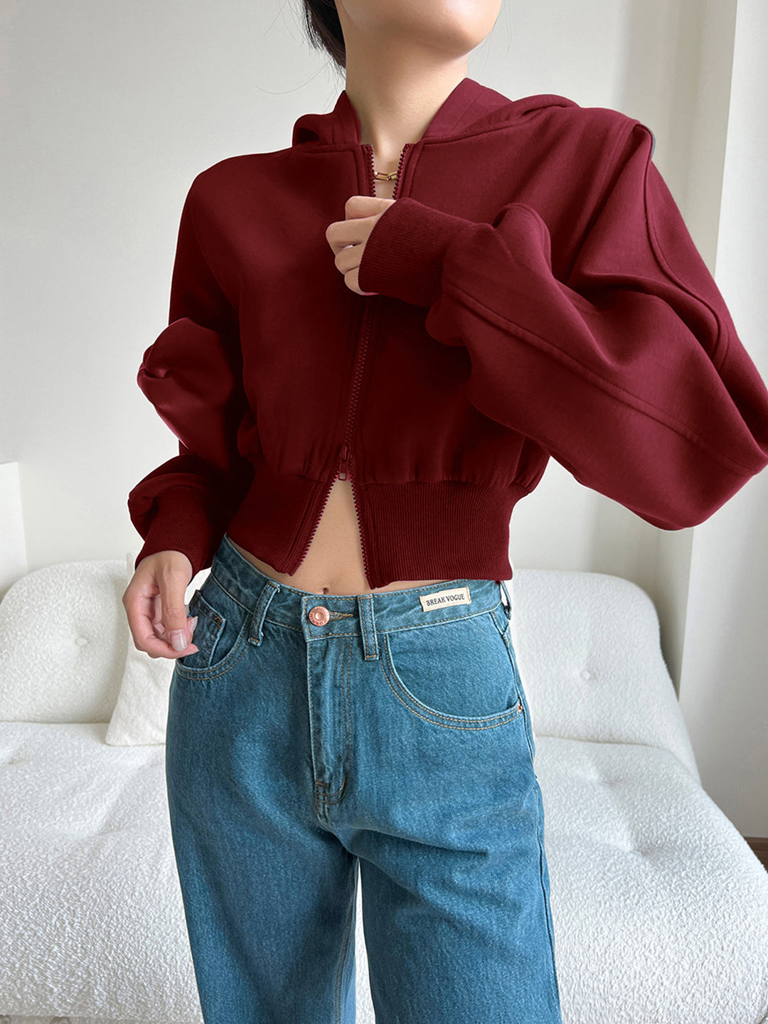R&B | Langarm Zip Crop Hoodie