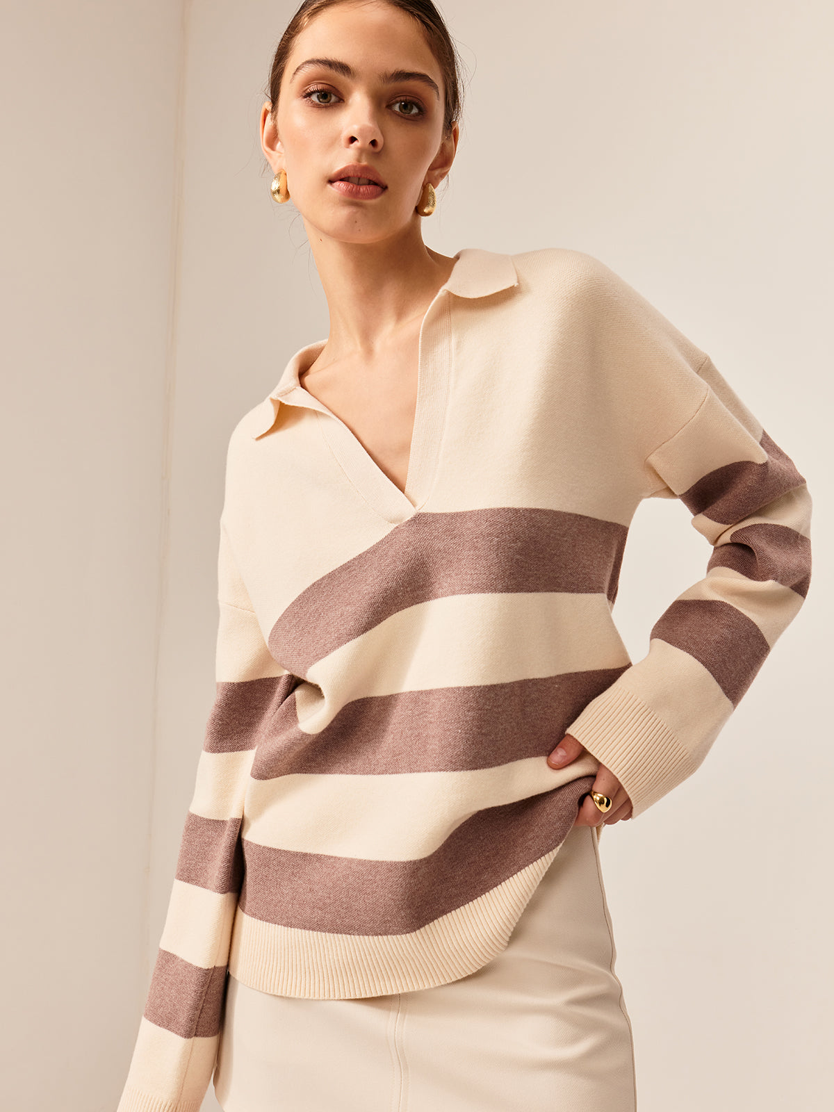 R&B | Strickpullover Gestreiftes Design Lässige Passform