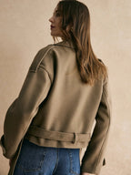 R&B | Warme Jacke mit Gürtel in Einfarbig