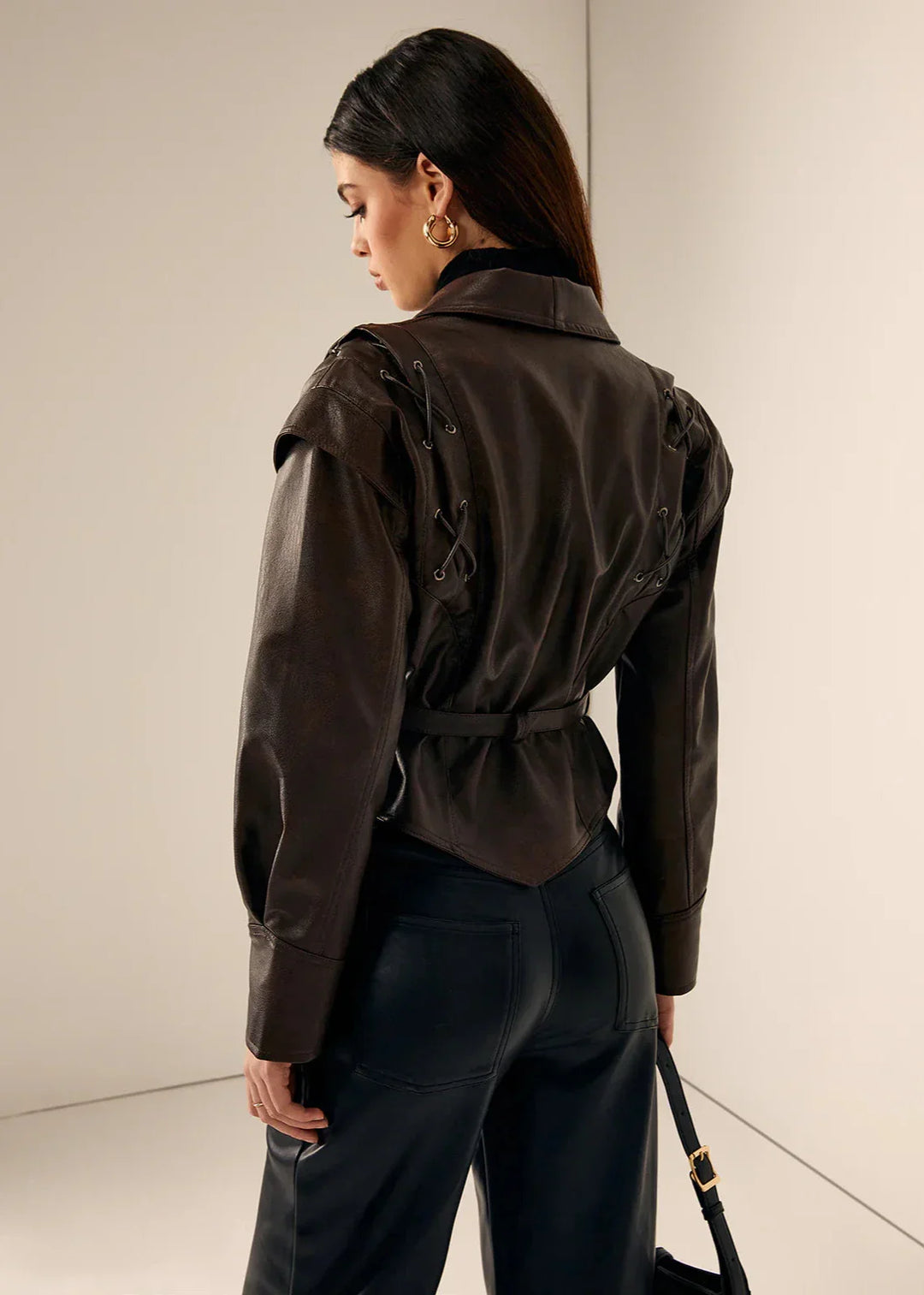 R&B | Leder Wickeljacke mit Gürtel