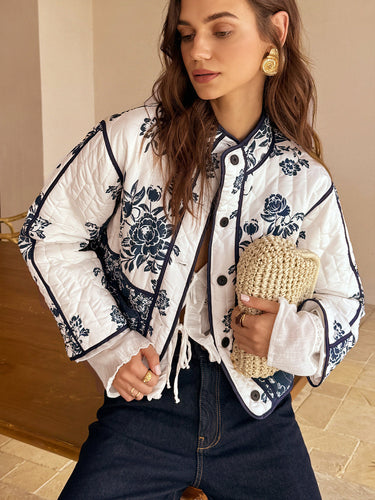R&B | Couture Boheme Gedruckter Reißverschluss Lockerer Mantel Reguläre Passform Essentiell