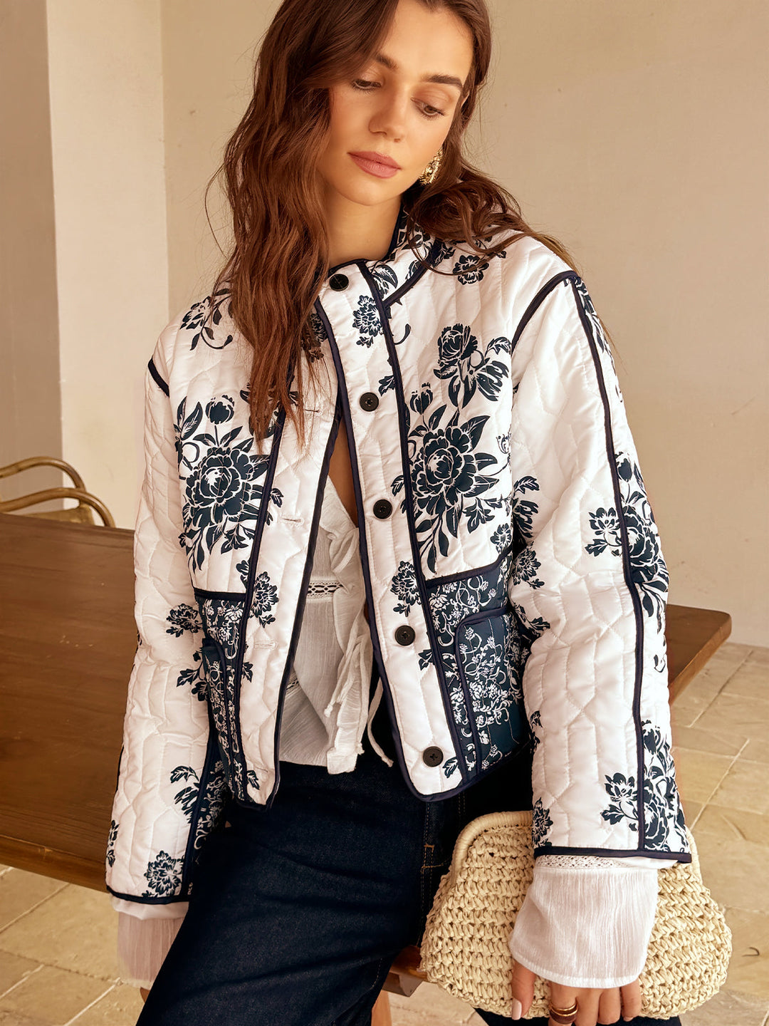 R&B | Couture Boheme Gedruckter Reißverschluss Lockerer Mantel Reguläre Passform Essentiell