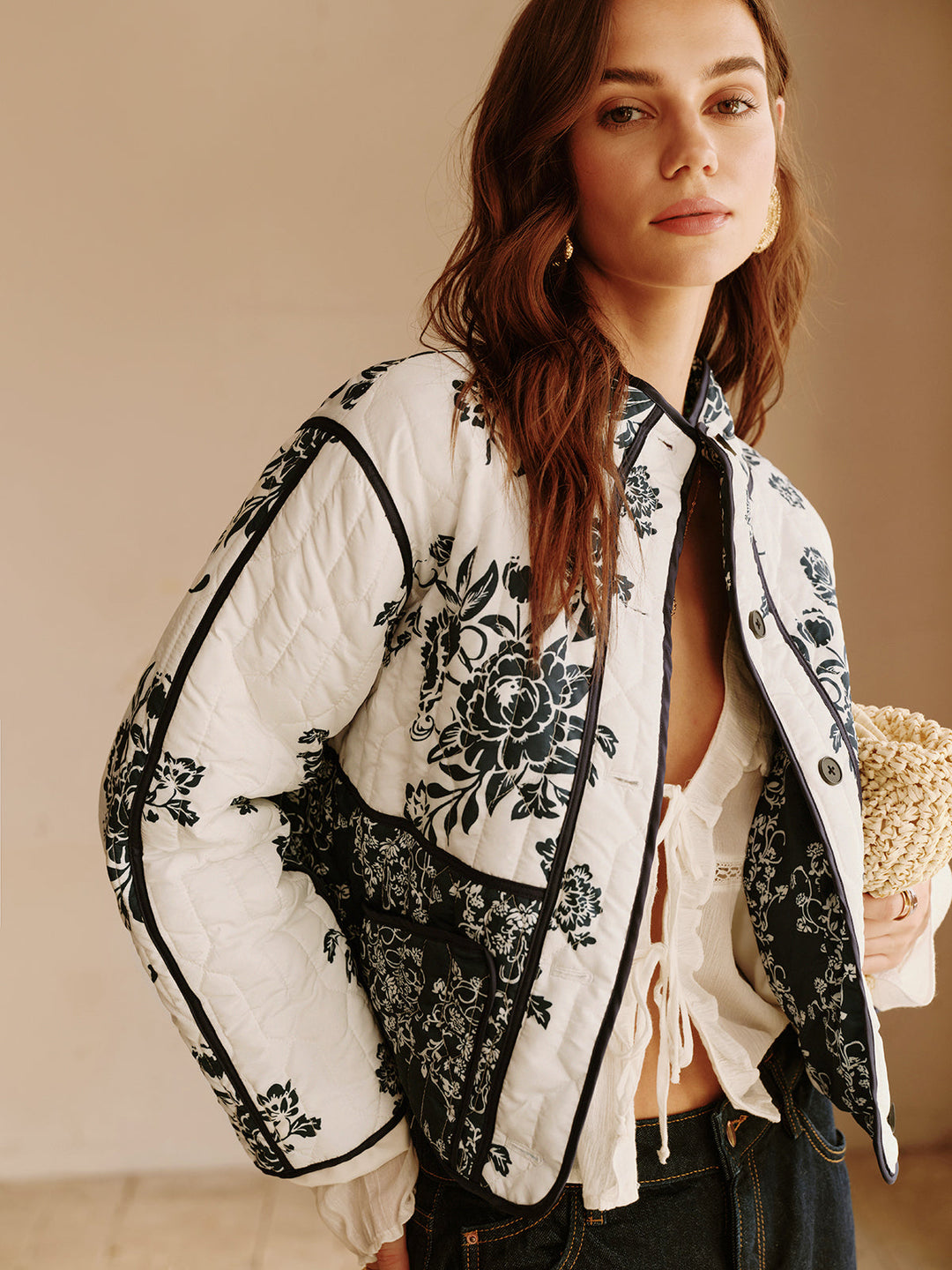 R&B | Couture Boheme Gedruckter Reißverschluss Lockerer Mantel Reguläre Passform Essentiell