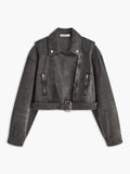 R&B | Schwarze Cropped Bikerjacke Aus Denim für Den Ultimativen Rock Chic Look