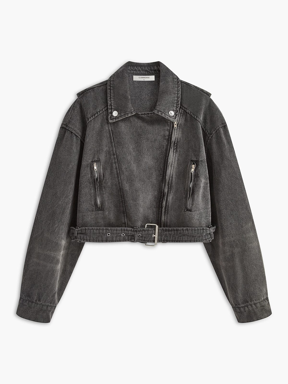 R&B | Schwarze Cropped Bikerjacke Aus Denim für Den Ultimativen Rock Chic Look