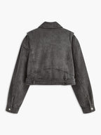 R&B | Schwarze Cropped Bikerjacke Aus Denim für Den Ultimativen Rock Chic Look