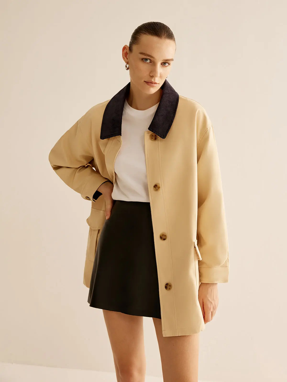 R&B | Baumwolljacke mit Kontrastkragen und Knöpfen
