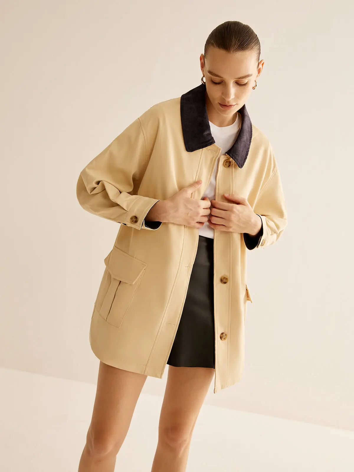 R&B | Baumwolljacke mit Kontrastkragen und Knöpfen