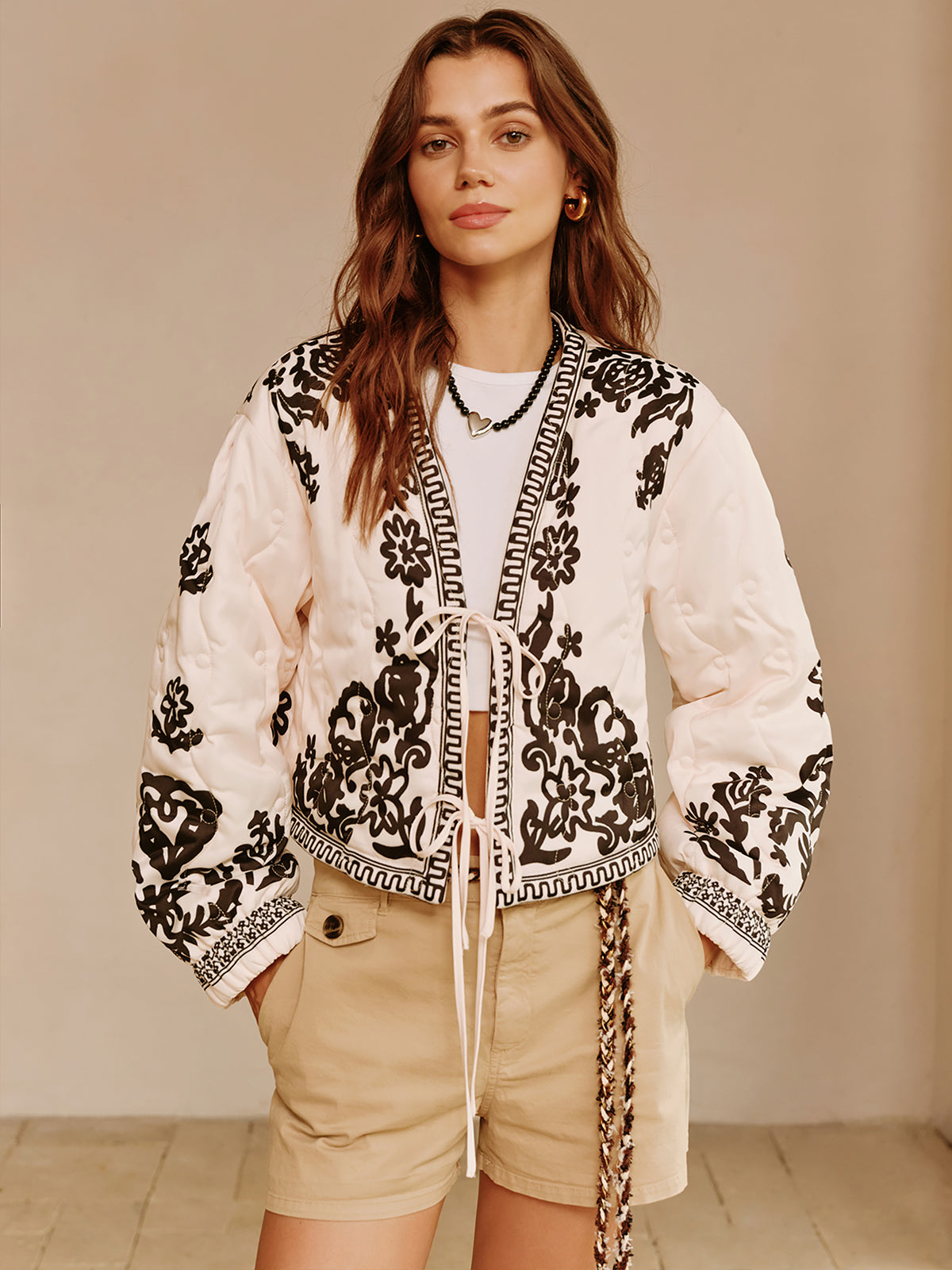 R&B | Bedruckte Schnürkurze Jacke