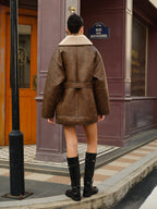 R&B | Gürteltier Faux-Leder Fleece-Jacke