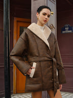 R&B | Gürteltier Faux-Leder Fleece-Jacke
