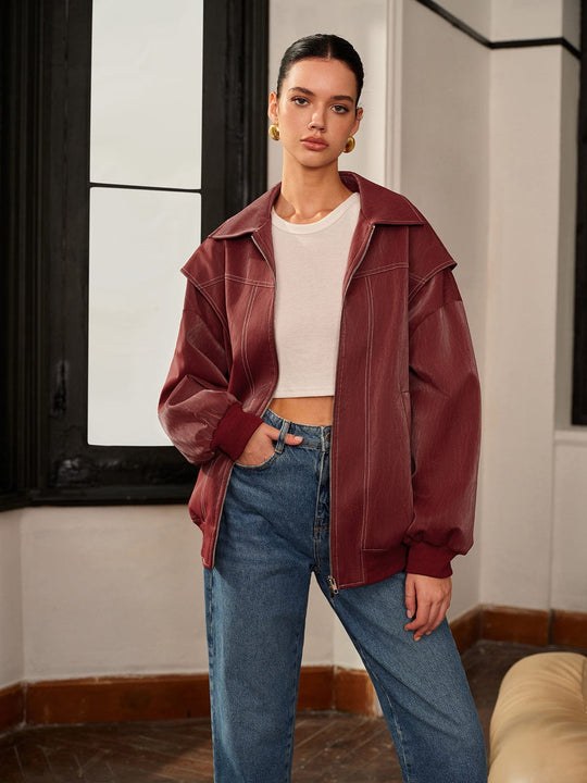 R&B | Bordeauxrote Jacke mit Sportivem Akzent