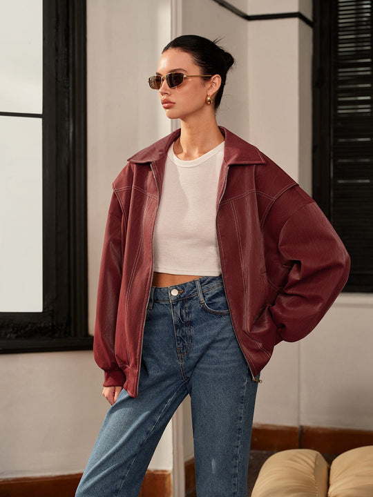 R&B | Bordeauxrote Jacke mit Sportivem Akzent