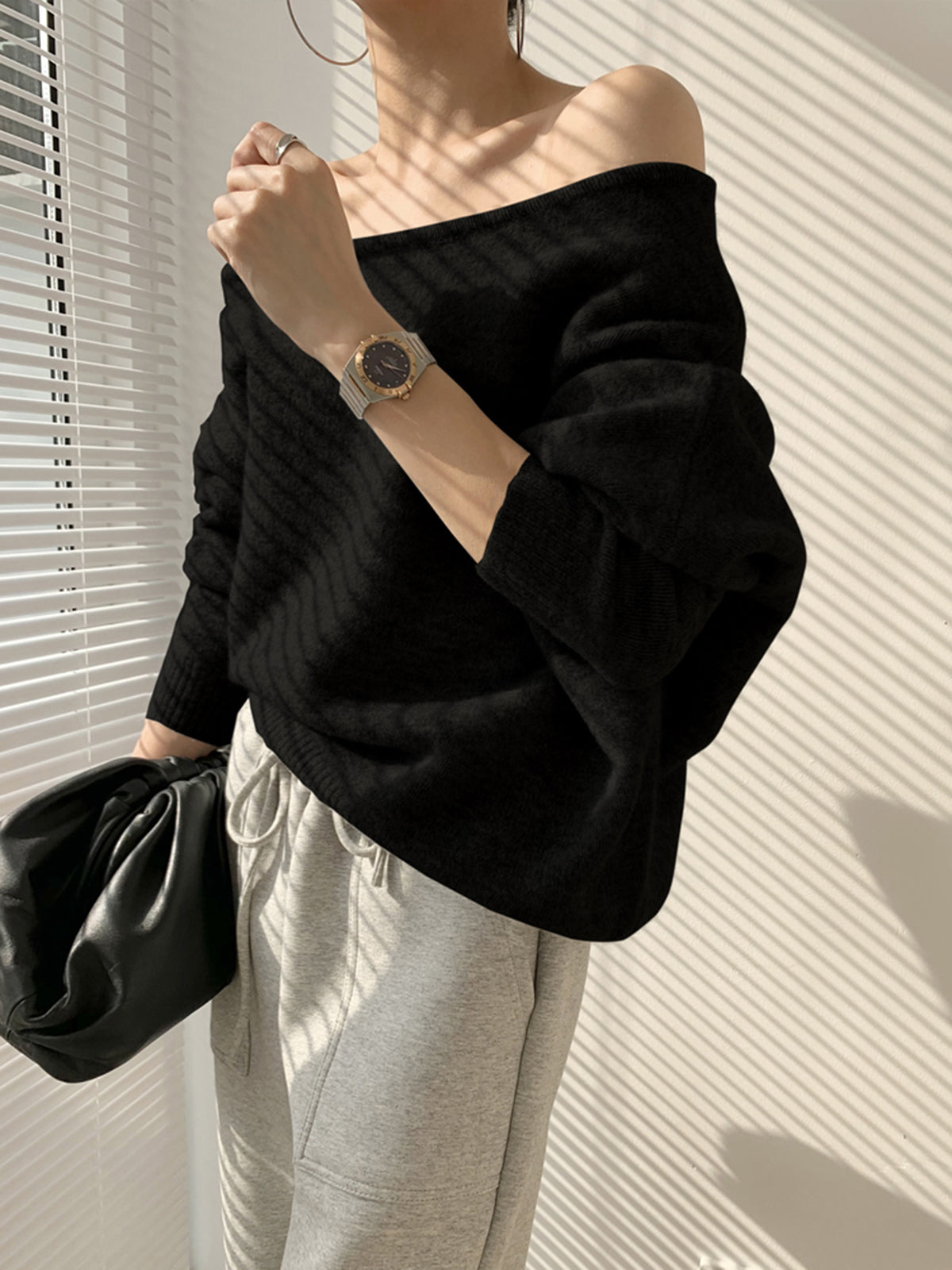 R&B | Off-shoulder Strickpullover Weiche Wollmischung Zertifizierte Eleganz