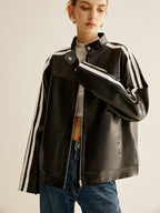R&B | Schwarze Lederjacke mit Kontraststreifen