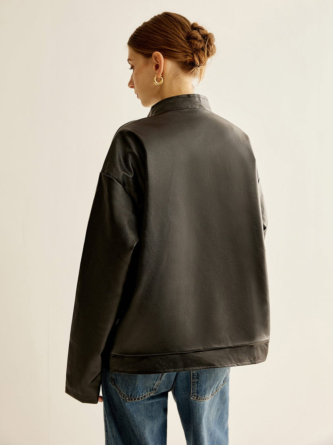 R&B | Schwarze Lederjacke mit Kontraststreifen