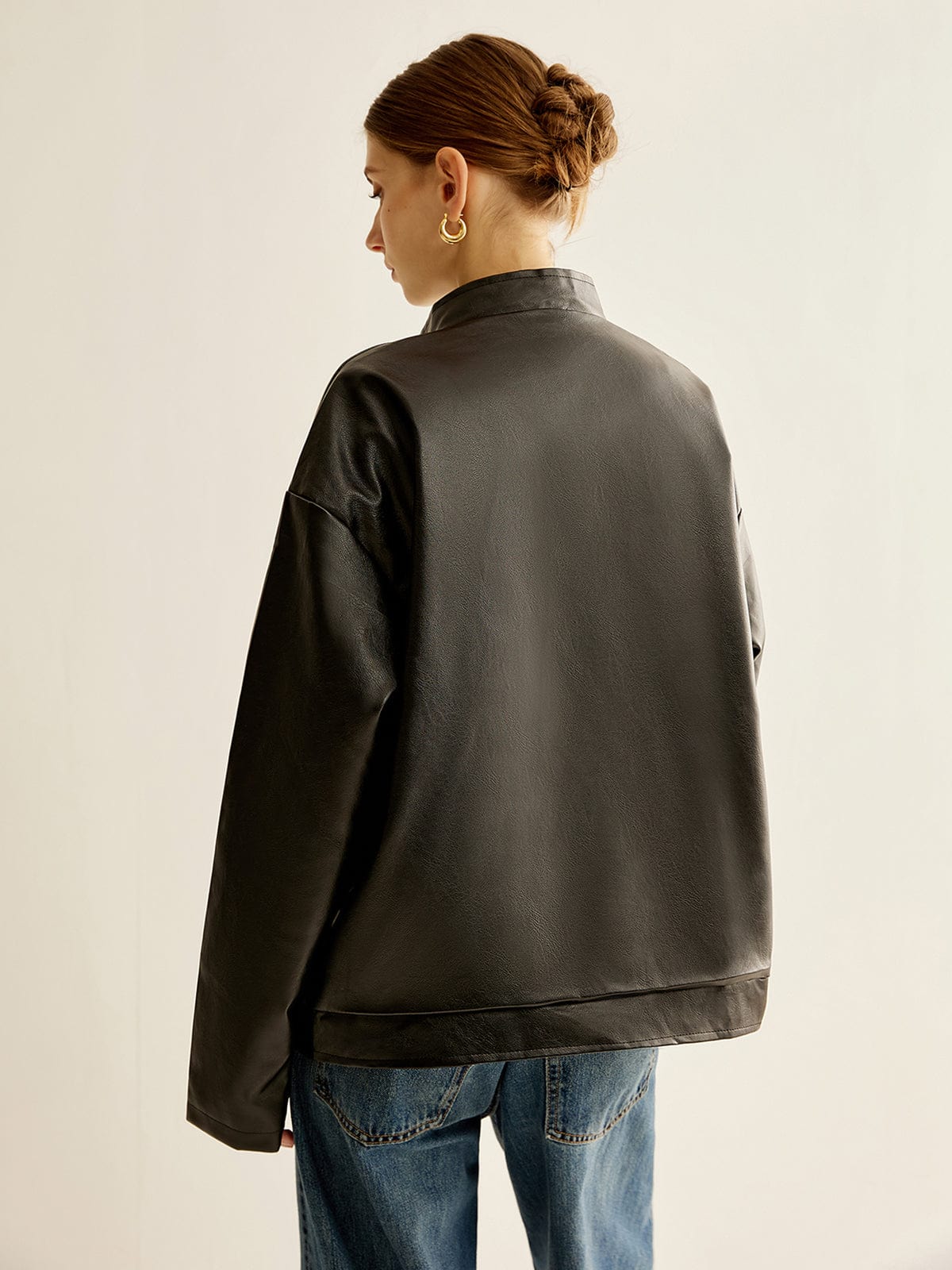 R&B | Schwarze Lederjacke mit Kontraststreifen