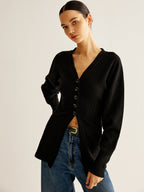 R&B | Cardigan mit Tiefem V-ausschnitt und Knöpfen Lässige Passform Minimalistisch und Zeitlos