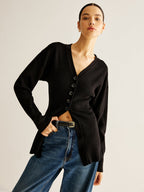R&B | Cardigan mit Tiefem V-ausschnitt und Knöpfen Lässige Passform Minimalistisch und Zeitlos