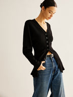 R&B | Cardigan mit Tiefem V-ausschnitt und Knöpfen Lässige Passform Minimalistisch und Zeitlos