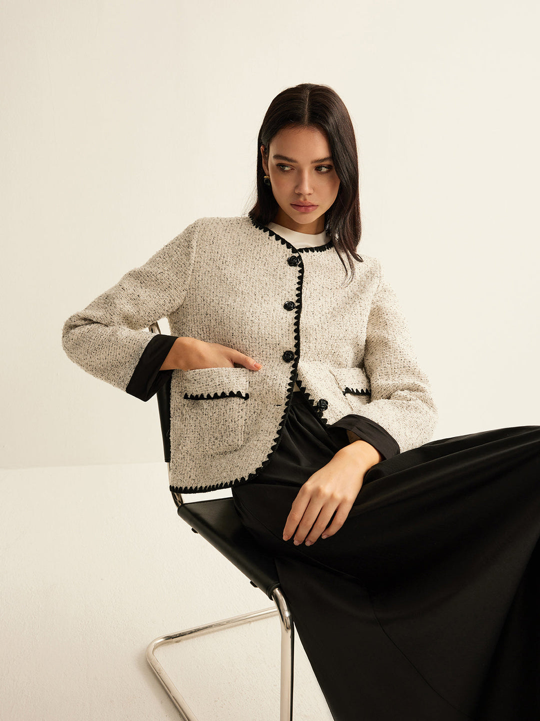 R&B | Trim Tweed Kurze Jacke
